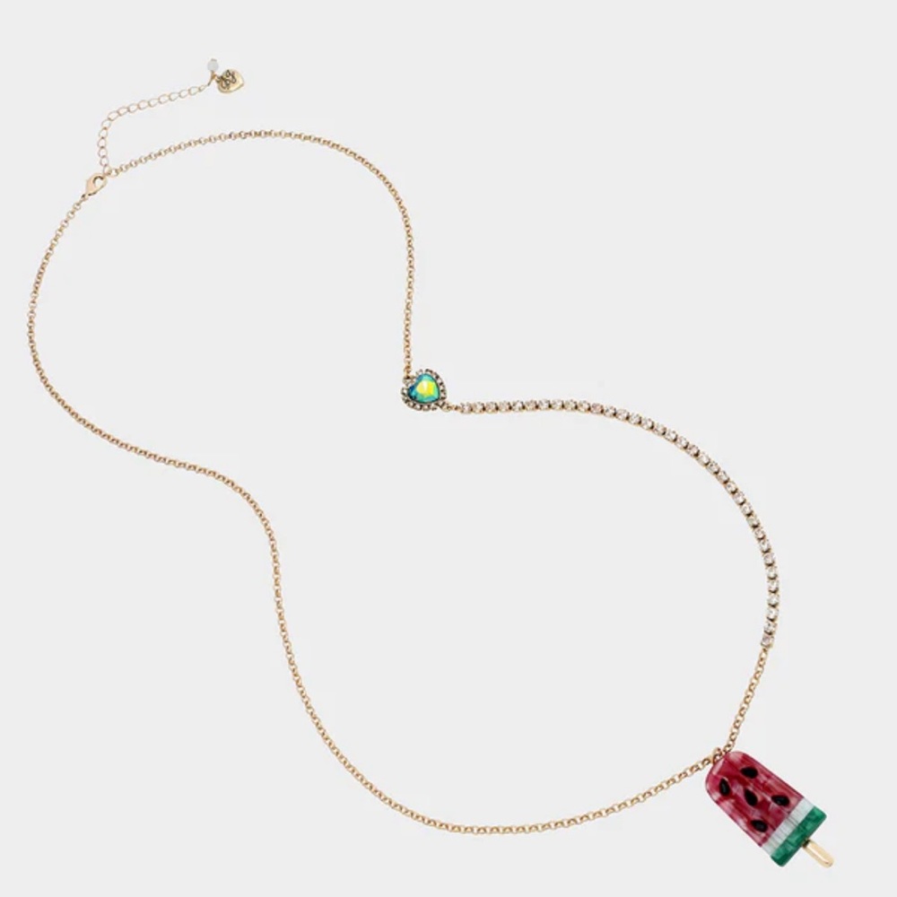BEW Betsey Johnson Watermelon Popsicle Rhinestone Mother of Pearl Necklace